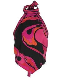 PUCCI - Silk Halterneck Top With Orchidea Print Tops - Lyst