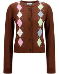 Ganni - Diamond-Pattern Cardigan - Lyst