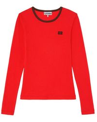 Ganni - Crew Neck Sweater With Logo Organic Cotton T-Shirts & Jerseys - Lyst