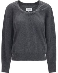 Maison Margiela - Wool Sweater With Gathered Neckline Merino Ovis Aries - Lyst