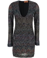 Missoni - Multicolour Dress With Deep Neckline And All-Over Sequins - Lyst