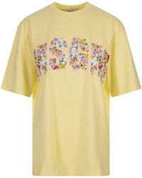 MSGM - T-Shirt With Floral College Logo - Lyst