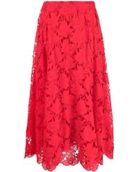 Valentino - Floral-Lace Midi Skirt - Lyst