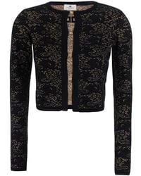 Elisabetta Franchi - Lace V-Neck Cardigan Technical Fabric Top - Lyst