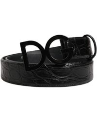 Dolce & Gabbana - Exotic Leather Logo Buckle Belt Caiman - Lyst