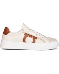 Ferragamo - Sand And Mascarpone Cream Calf Leather Gancini Sneakers - Lyst