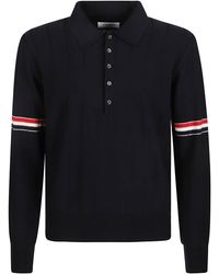 Thom Browne - Rwb-Striped Long-Sleeved Polo Shirt - Lyst