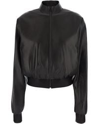 Gucci - Cropped Leather Bomber Jacket Coat - Lyst