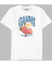 Ganni - T-Shirt With Strawberry Print Organic Cotton T-Shirts - Lyst