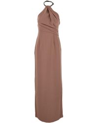 Solace London - 'Riva' Long Dress With Rhinestone-Embellished Neckline And Drape Details - Lyst