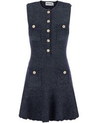 Self-Portrait - Sleeveless Textured Mini Dress With Collar Cotton - Lyst