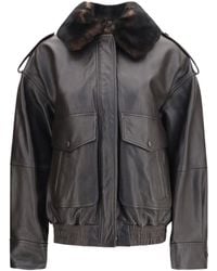 Loulou de Saison - Russo Leather Bomber With Shearling Collar Calf Bos Taurus Jacket - Lyst