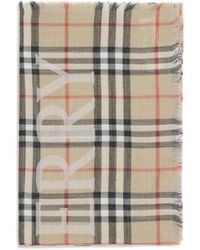 Burberry - Wide Wool And Silk Check Scarf With Ekd Wool - Lyst