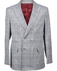 Brunello Cucinelli - Pearl Silk Wool Check Blazer, Brand Size 52 (Us - Lyst