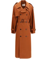 Saint Laurent - Belted Double-Breasted Coat Cotton; Silk Trench - Lyst