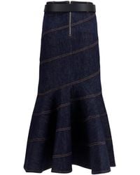 Self-Portrait - Denim Midi Skirt With Belt - Lyst