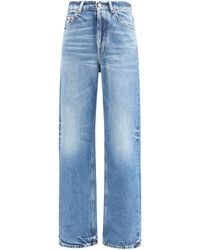 Saint Laurent - High Waisted Wide Leg Jeans Denim Cotton - Lyst