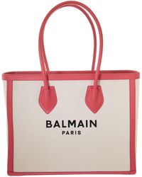 Balmain Borsa Shopping In Tela E Pelle - Pink