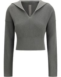 Rick Owens - Virgin Wool Sweater With V Neck Fleece Ovis Aries - Lyst
