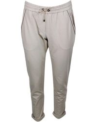 Brunello Cucinelli - Jogging Trousers With Drawstring Waist In Stretch Cotton With Welt Pockets Embellished With Jewels - Lyst