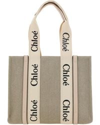 Chloé - Woody Canvas Shoulder Bag Linen Handbags - Lyst