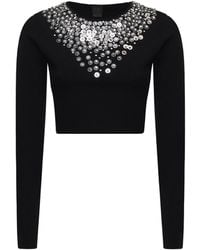 Pinko - Cropped Sweater With Sequins And Crystals - Lyst