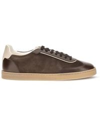 Brunello Cucinelli - Leather Sneakers With Suede Details - Lyst