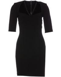 Dolce & Gabbana - Black Mini Dress With Short Sleeves And Neckline Detail In Viscose Blend Woman - Lyst