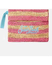 Mc2 Saint Barth - Raffia Striped Pouch Bag With Saint Barth Embroidery - Lyst