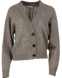 Brunello Cucinelli - Cable Knit Wool Blend Cardigan Sweater - Lyst