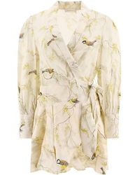 Zimmermann - Acacia Birds-Printed Tied Waist Mini Dress - Lyst