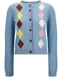 Ganni - Diamond-Pattern Cardigan Cotton - Lyst