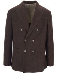 Eleventy - Double-Breasted Jacket With Notch Lapel And Metallic Buttons - Lyst
