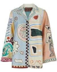 ALÉMAIS - Michelle Shirt With Cuban Collar And All-Over Geometric Motif - Lyst