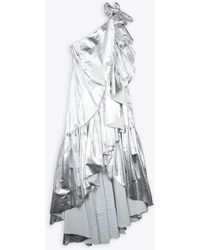 MM6 by Maison Martin Margiela - Abito Midi Metallic Nylon One Shoulder Dress - Lyst