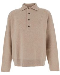 Jacquemus - Beige Sweater With Polo Collar And Ribbed Details In Wool Man - Lyst