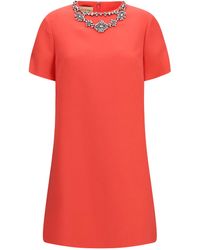 Valentino - Embellished Crew-Neck Dress Merino Wool Ovis Aries; Silk - Lyst