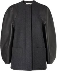 Fendi - Virgin Wool Coat With Leather Sleeves - Lyst