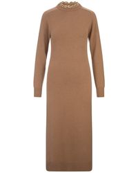 Rabanne - Camel Wool And Cashmere Long Dress With Chain - Lyst