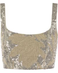 Brunello Cucinelli - Light Linen Crop Top With Embroidery - Lyst