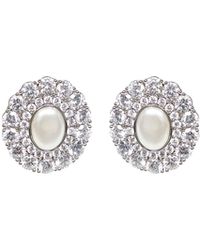 Self-Portrait - Oval Crystal Pearl Earrings - Lyst