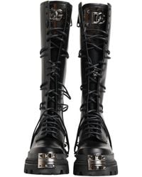 Dolce & Gabbana - Leather Knee High Combat Boots Shoes - Lyst