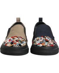 Dolce & Gabbana - Canvas Embellished Slip On Sneakers Shoes - Lyst