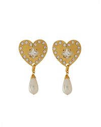 Alessandra Rich - Metal Heart Earrings With Crystals - Lyst