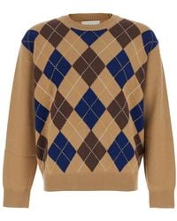DUNST - Crew Neck Argyle Wool Sweater Top - Lyst