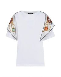Dolce & Gabbana - Jersey T-Shirt With Printed Silk Scarf - Lyst
