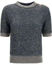 Balmain - Short-Sleeve Sequined Sweater With Buttons - Lyst
