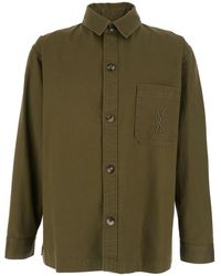 Saint Laurent - Shirt With Classic Collar And Cassandre Embroidery On The Front - Lyst
