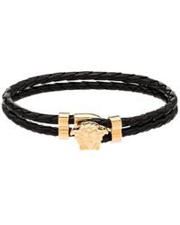 Versace Black Leather Bracelet With Medusa Buckle Man