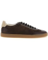 Brunello Cucinelli - Suede And Smooth Calf Sneakers - Lyst